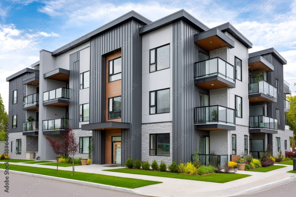 Fototapeta premium Modern residential apartment building facade and architecture concept