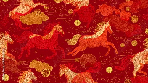 Traditional Chinese Dragon and Lion Dance Pattern Artwork.