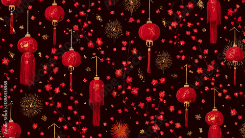 Festive Red Lanterns and Sparkling Decorations for Celebration.