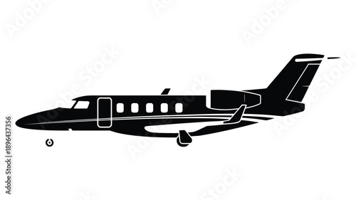 Small private jet airplane silhouette representing executive business travel luxury aviation corporate transportation isolated vector illustration