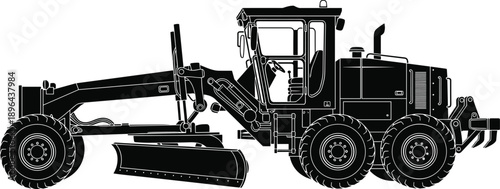 Motor grader silhouette illustration highlighting heavy road construction machinery used for infrastructure development earthmoving and civil engineering projectsMotor grader 