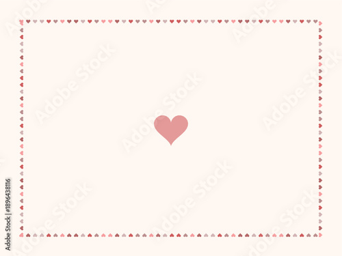 Romantic pink heart centered in a delicate frame of small hearts on a soft, textured beige background, minimalist Valentine's Day design