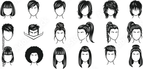 Various stylish hairstyles for men and women in modern illustrations
