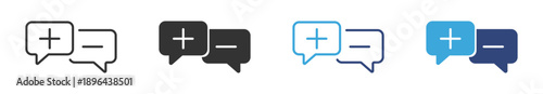 Positive and Negative Chat Icon Set. Plus and Minus Message Bubble Symbols. Vector Illustration.