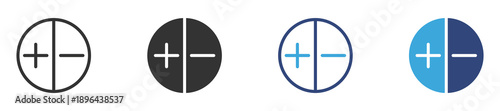 Add and Remove Button Icon Set. Plus and Minus Control Circle Symbols. Vector Illustration.