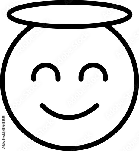 Smiling Face with Halo line Icon, Angelic Smile Emoji Symbol, Innocent Happy Face Icon