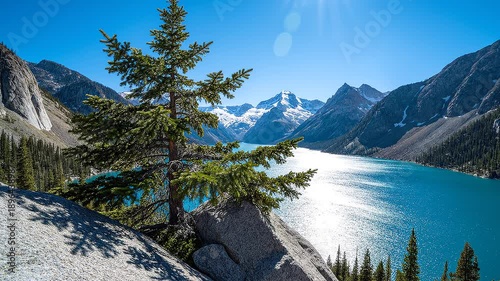 Wallpaper Mural Picturesque mountain lake scenery with shimmering water and lush trees landscape Torontodigital.ca