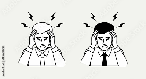 Conceptual illustration depicting two stressed individuals grappling with severe headache and mental pressure, symbolizing the concept of emotional overload and workplace strain