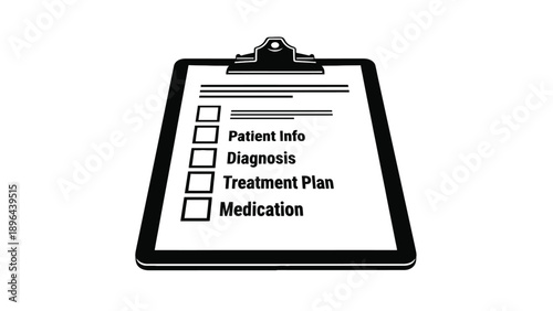 Patient Information Checklist On Clipboard Representing Clinical Documentation, Treatment Planning, Billing And Medical Records Management Vector Illustration