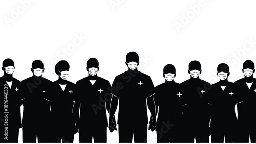 Medical Team Lineup Silhouette Representing Healthcare Workforce Planning, Staffing Strategy And Clinical Human Resources Management Vector Illustration
