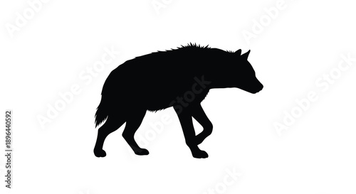 A striking black silhouette of a hyena in a natural pose silhouette