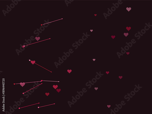 Red and pink hearts floating on dark textured background with romantic mood, minimalist vector design style