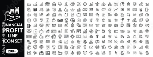 Financial profit line icon set. Containing Money income, money savings, earnings, money, cash, investment, financial growth and more. Editable stroke. Vector illustration