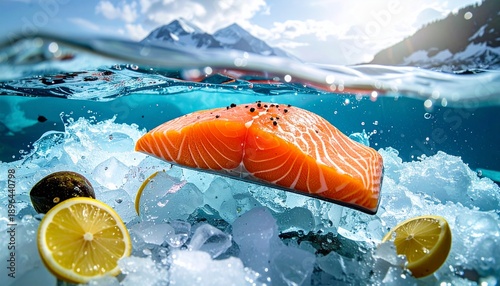 fresh Salmon Swimming Underwater in Clear River