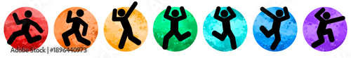 Detailed vector illustration silhouettes of expressive dance colorful group of people dancing. Jazz funk, hip-hop, house dance. Dancer man jumping on white background. Happy celebration. Party.