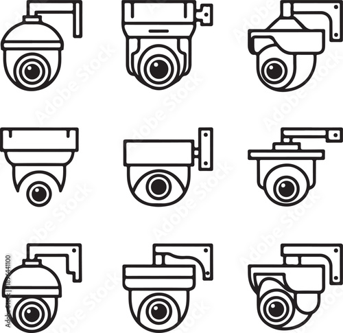 Collection of security camera icons depicting various cctv surveillance devices Vector