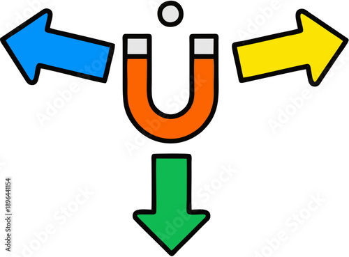 Horseshoe Magnet with Three Colored Arrows.