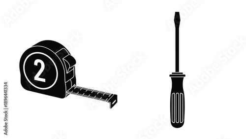 Tape measure and screwdriver tools presented as a striking silhouette