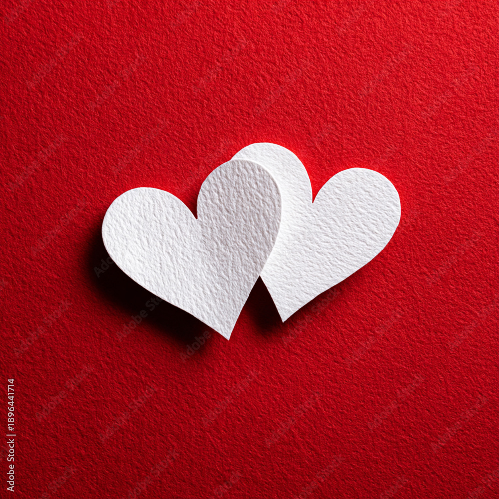 Obraz premium White Paper Hearts on Red Textured Background