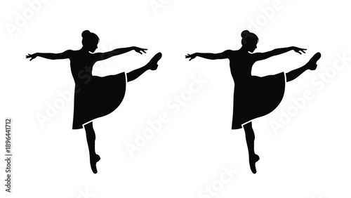 Two dancers in dynamic poses captured as a striking silhouette