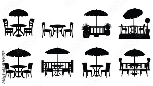 Black outdoor furniture arrangements in a minimalist silhouette