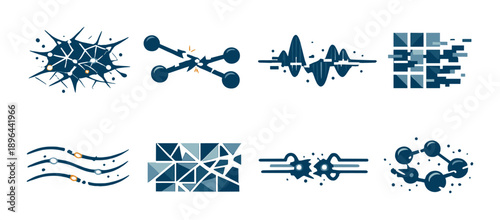 Futuristic abstract geometric icons with blue and orange highlights