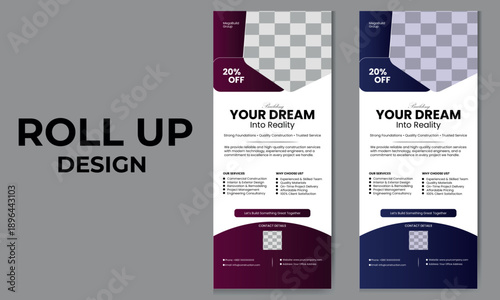 a roll up banner design template with a checkered pattern on a gray background, perfect for marketing and advertising materials