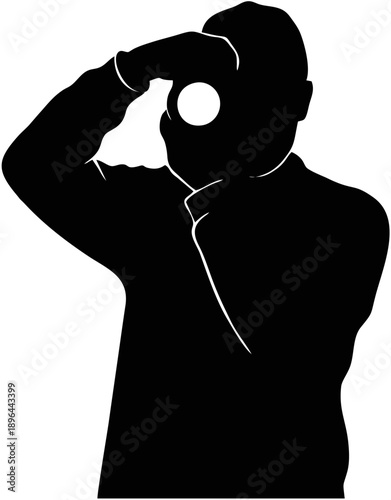 Man Silhouette Looking Through Binoculars.