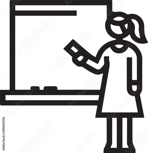 Teacher standing next to a blackboard with chalk, ready to educate students in a classroom setting