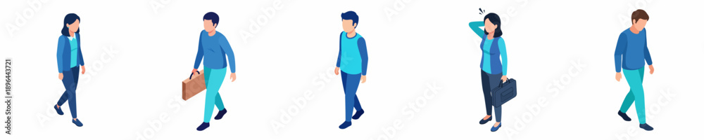 Fototapeta premium Isometric Low Poly People Character Walking with Briefcase and Backpack Illustration