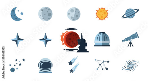 Collection of Space and Astronomy Icons and Symbols.