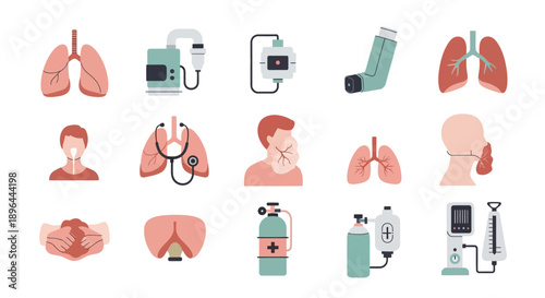 Medical Respiratory System Health Care Equipment and Lungs Illustration.