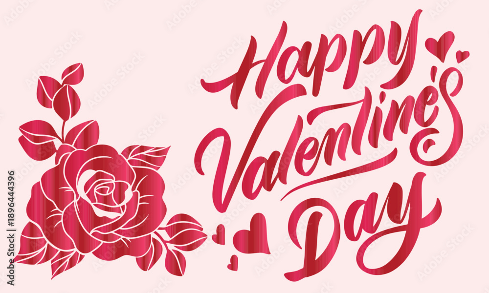 Obraz premium Happy Valentines Day . Happy Valentines Day greeting card. Calligraphic design for print cards, banner, poster Hand drawn text lettering for Valentines Day with hearts shape Vector illustration isolat