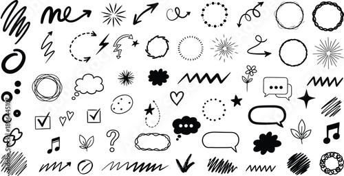 Collection of hand drawn cartoon sound effects and speech bubbles