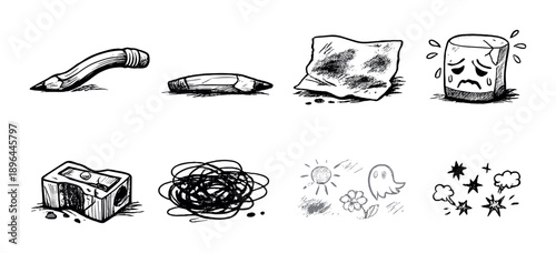 Artistic sketch of humorous expressions in everyday inanimate objects