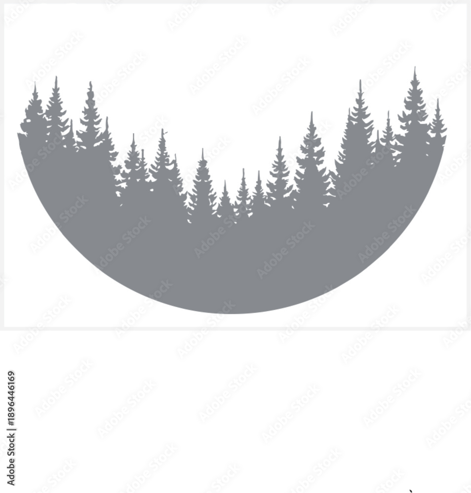 Fototapeta premium Gray silhouette of evergreen trees on a white background