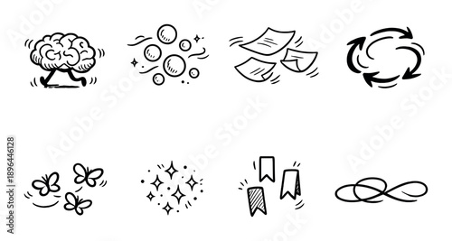 Hand-drawn doodles: brainstorming, ideas, notes, and creative concepts