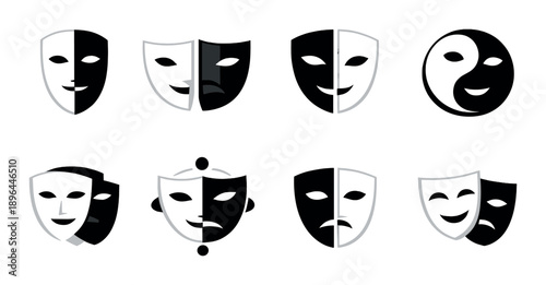 Illuminated drama masks on dark background