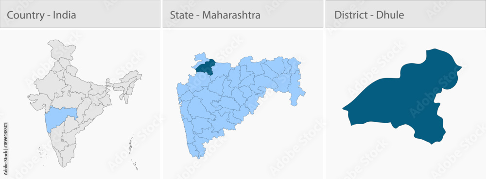 Fototapeta premium Dhule_Map_Vector detailed map illustration graphic for educational reference, geographic visualization, design layouts, presentations, digital media a