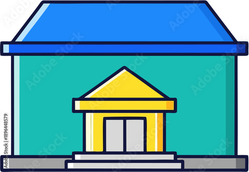 Simple House Illustration with Blue Roof.