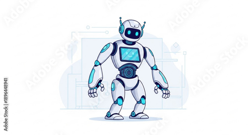 Robot character in futuristic design stands ready in digital illustration