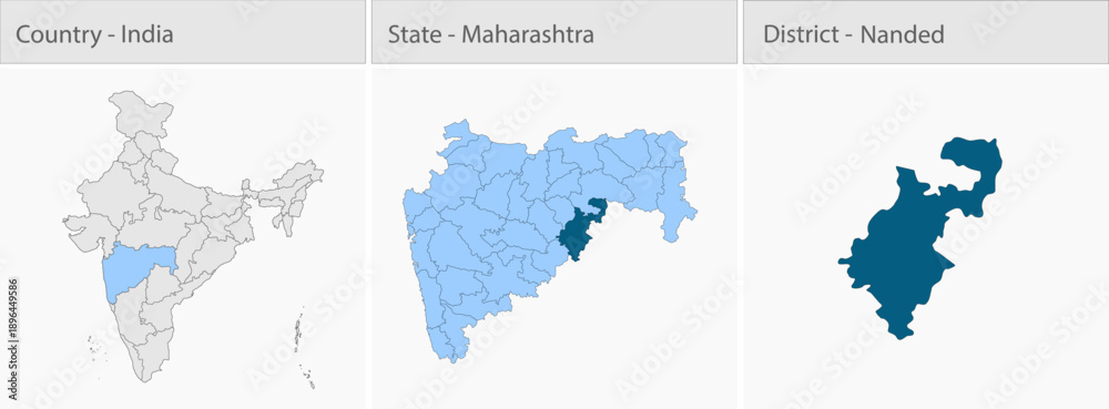 Fototapeta premium Nanded_Map_Vector detailed map illustration graphic for educational reference, geographic visualization, design layouts, presentations, digital media