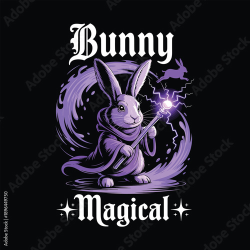 Magical Wizard Bunny with Wand and Cape Fantasy Adventure Art