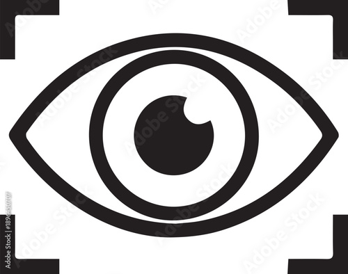 eye icon with scanner frame visual recognition biometric surveillance symbol isolated background.