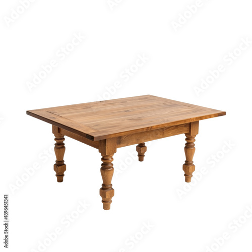 Wooden Table Placed on a Flat Surface With Visible Drawers and Thick Legs