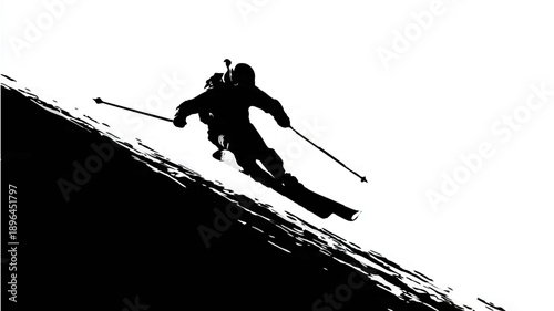 Skier Silhouetted Jumping Against Bright White Sky

