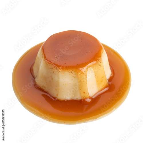 Creamy Dessert With Caramel Sauce Served on a Plate in a Kitchen Setting