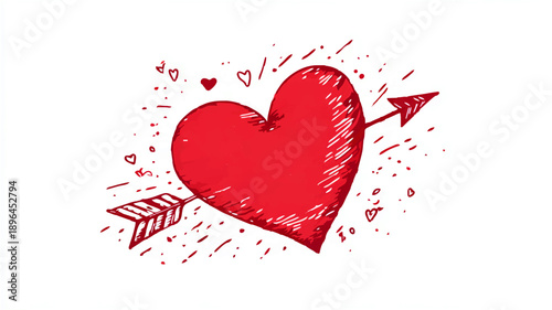 Red Heart Pierced by Arrow: Love Symbol Illustration

