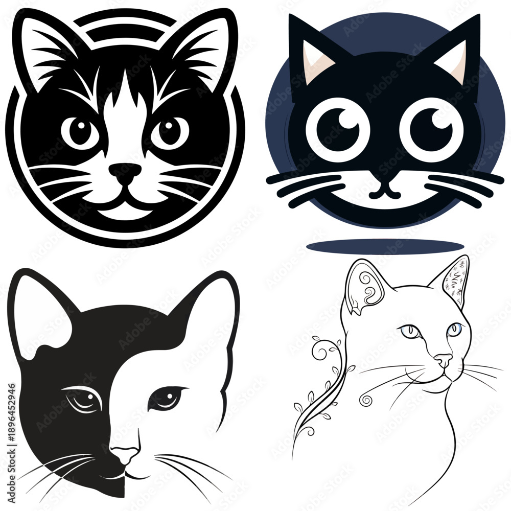 Fototapeta premium Cute and Modern Cat Face Icons Collection