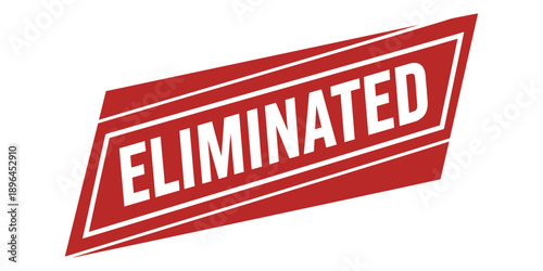 Red eliminated stamp with white text isolated on white background